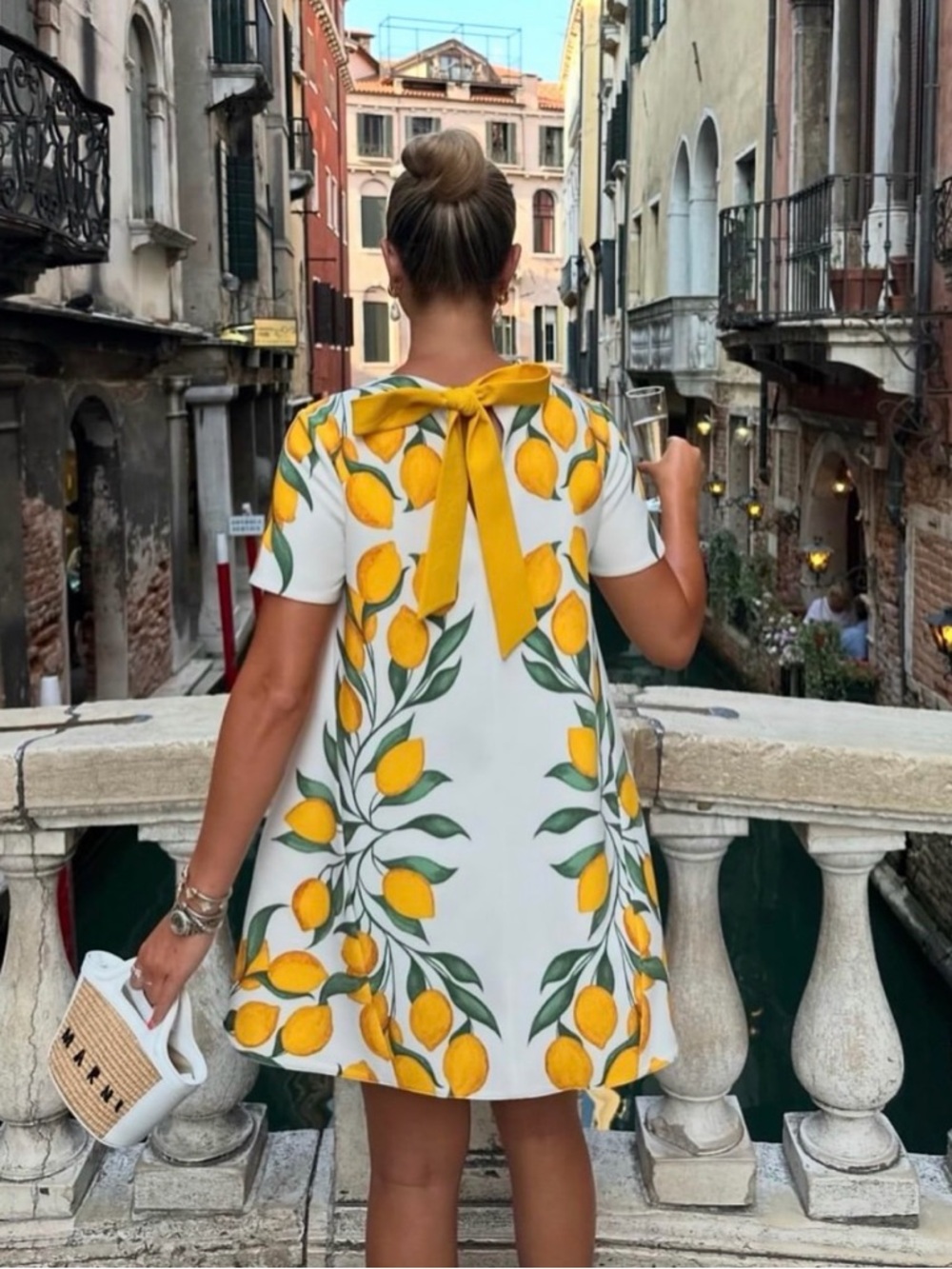 MESTIZA NY CECILY CONVERTIBLE MINI DRESS YELLOW AND WHITE Lemon-Print Dress